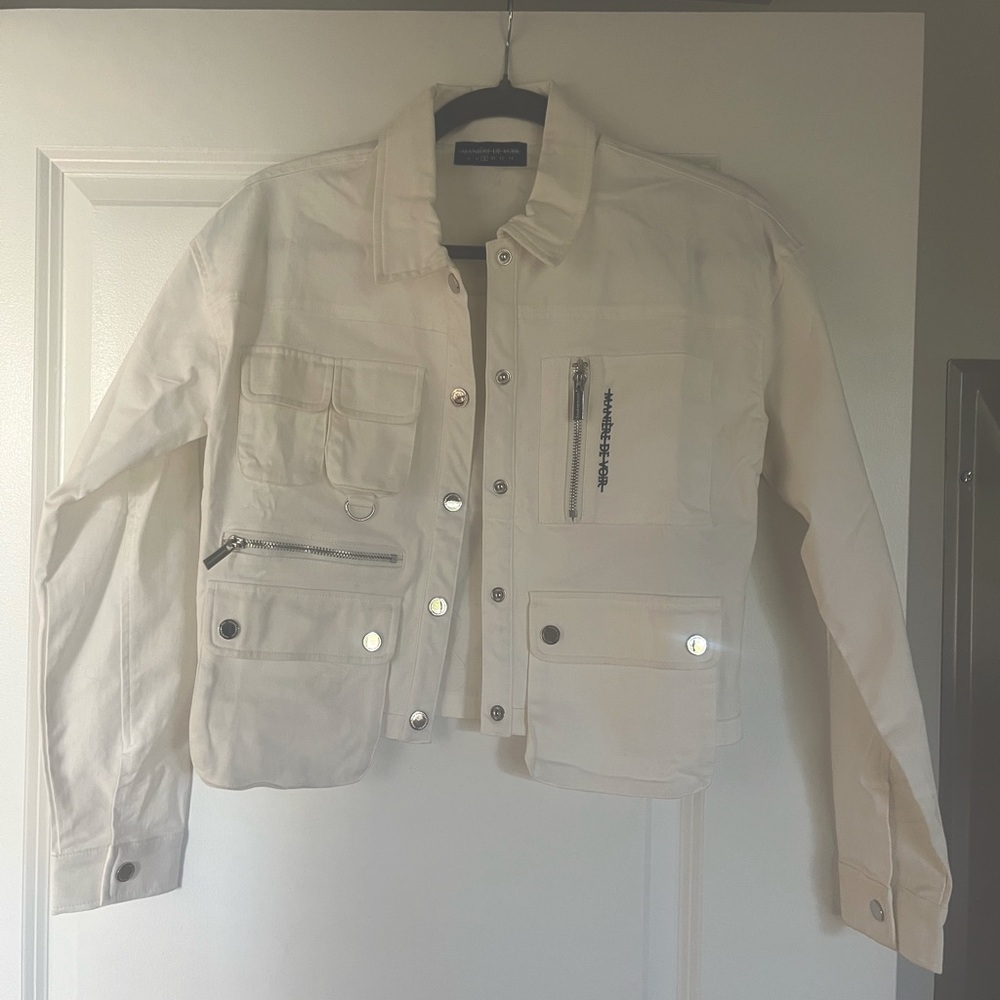 Maniere de Voir Cropped White Cargo Jacket
